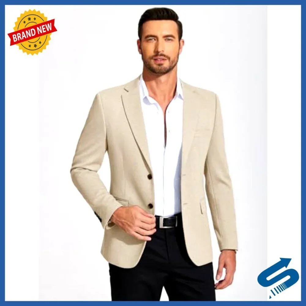 Men's Lightweight Knit Blazer Sport Coat Two Button Casual Stretch Fabric